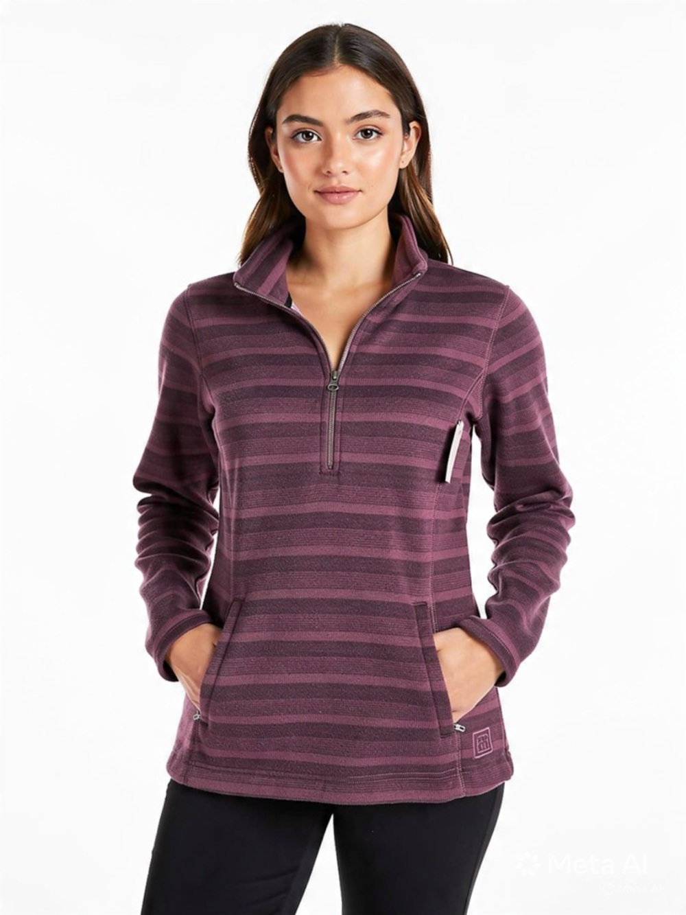 REI Women’s XS 1/4 Zip Fleece Pullover Striped Mauve Purple Sweater
